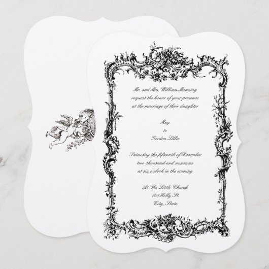 Invitation Bordure de rococo baroque antique (Devant / Derrière)