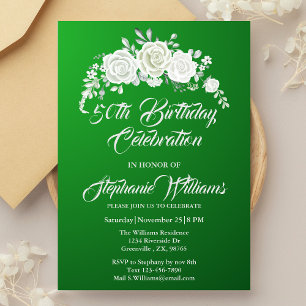 Invitation Bordure de rose blanche Vintage femme 50e annivers