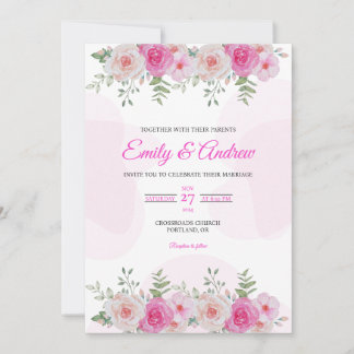 Invitation Bordure de rose rose élégante Fleurs aquarelle Mar