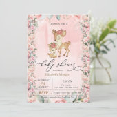 Invitation Bordure de roses de bébé faon mignon Shower de béb (Debout devant)