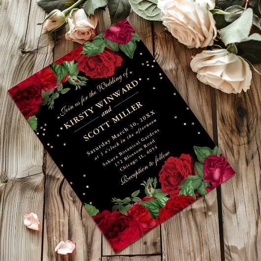 Invitation Bordure de roses rouges florale de mariage