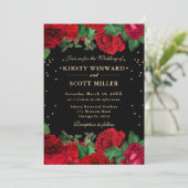 Invitation Bordure de roses rouges florale de mariage (Debout devant)