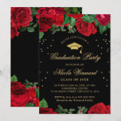 Invitation Bordure de roses rouges pour la remise des diplôme (Devant / Derrière)