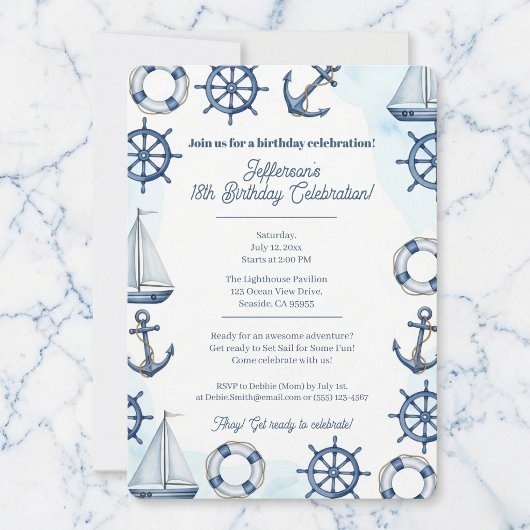 Invitation Bordure de roue d'ancre d'aquarelle nautique