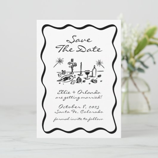 Invitation Bordure de ruban à main blanche Enregistrer la dat (Debout devant)