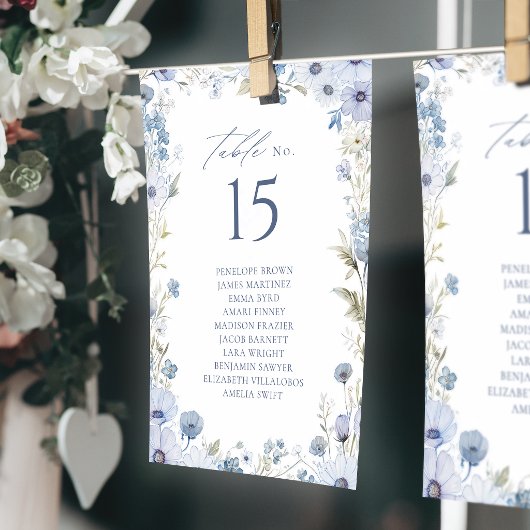 Invitation Bordure de table à fleurs sauvages bleues numéro d