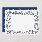 Invitation Bordure de toile de marbre bleu et blanc de la Mar (Devant / Derrière)