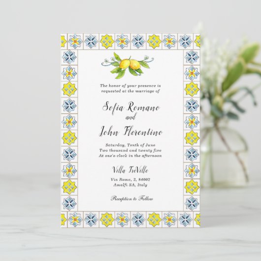 Invitation Bordure de tuiles italiennes avec Mariage Lemons I (Debout devant)