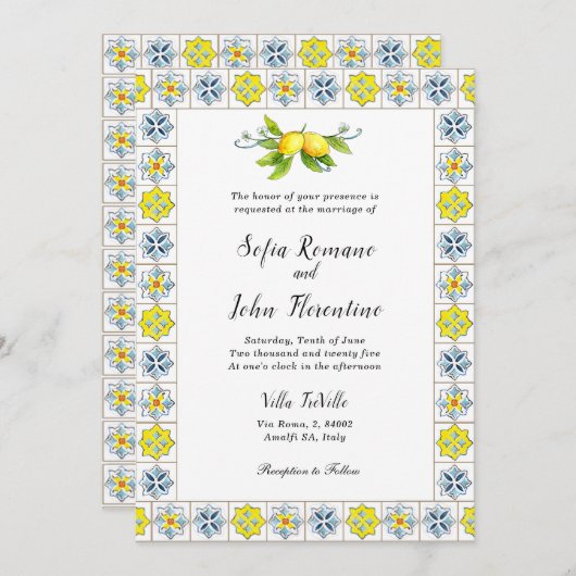 Invitation Bordure de tuiles italiennes avec Mariage Lemons I (Devant / Derrière)