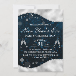 Invitation Bordure de vague argent et sarcelle pour la fête d