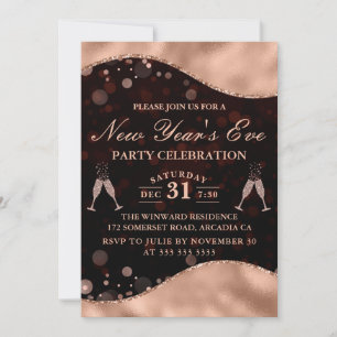 Invitation Bordure de vague en or brun et rose pour la fête d
