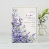 Invitation Bordure de verdure de lavande à l'aquarelle violet (Debout devant)
