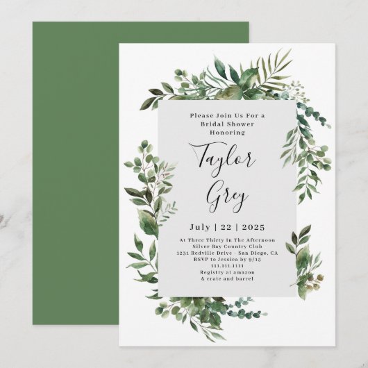 Invitation Bordure de verdure élégante Fête prénuptiale (Devant / Derrière)