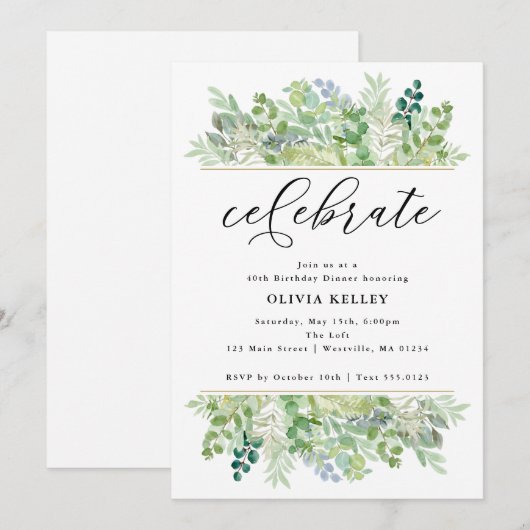 Invitation Bordure de verdure et de feuillage à l'aquarelle p (Devant / Derrière)