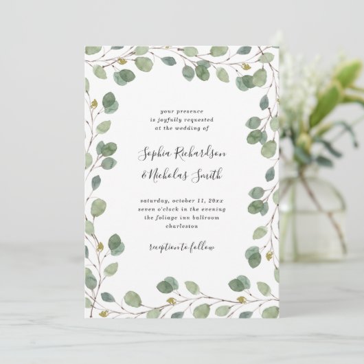 Invitation Bordure de verdure simple Eucalyptus | MARIAGE (Debout devant)
