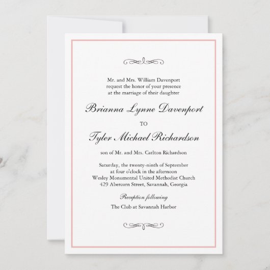 Invitation Bordure de vidage Mariage simple classique (Devant)
