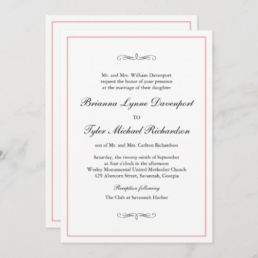 Invitation Bordure de vidage Mariage simple classique (Devant / Derrière)