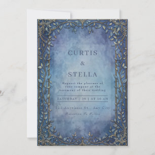 Invitation Bordure de vigne filigranée indigo lunatique Maria