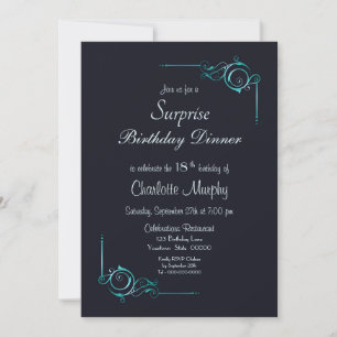 Invitation Bordure décorative Bleu Surprise 18e anniversaire