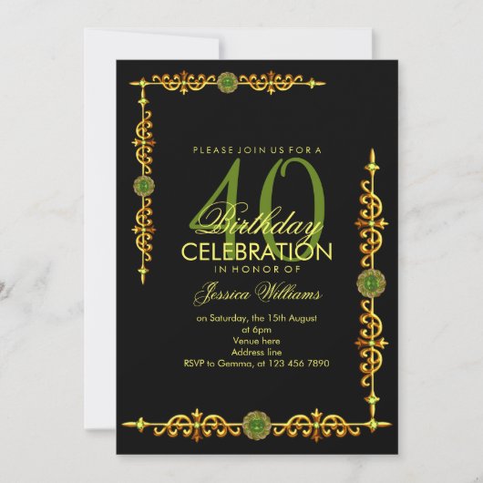 Invitation Bordure Décorative Élégante, Jeu Péridot Anniversa (Devant)