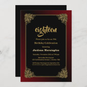 Invitation Bordure décorative Rouge Noir 18e anniversaire (Devant / Derrière)