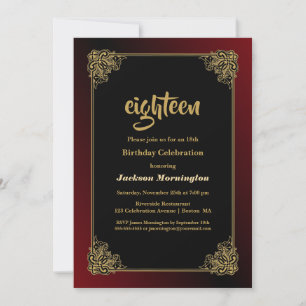 Invitation Bordure décorative Rouge Noir 18e anniversaire