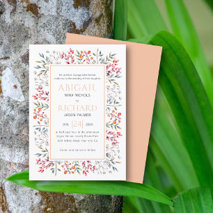 Invitation Bordure des feuilles et mariage de pêche aux baies