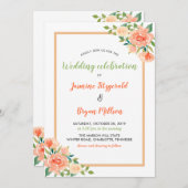 Invitation Bordure des fleurs de pêche | MARIAGE (Devant / Derrière)