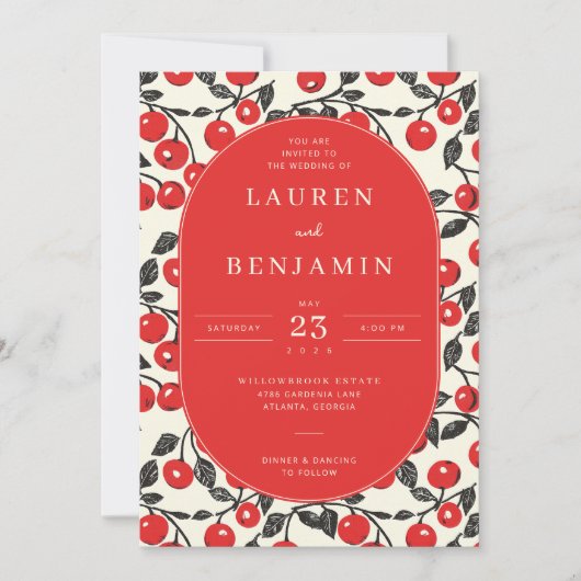 Invitation Bordure d'illustration de cerise rouge joyeuse (Devant)