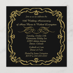 Invitation Bordure d'or Anniversaire d'or noir
