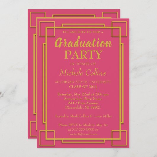 Invitation Bordure d'or Art déco (Devant / Derrière)