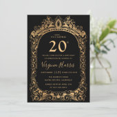 Invitation Bordure d'or classique Black Vingt-dixième anniver (Debout devant)