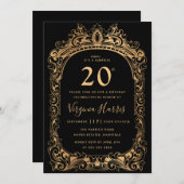 Invitation Bordure d'or classique Black Vingt-dixième anniver (Devant / Derrière)
