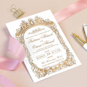 Invitation Bordure d'or classique Mariage musulman islamique 
