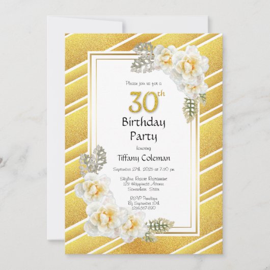 Invitation Bordure d'or de rose jaune 30e anniversaire (Devant)