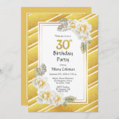 Invitation Bordure d'or de rose jaune 30e anniversaire (Devant / Derrière)
