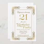 Invitation Bordure d'or décorative 21e anniversaire (Devant / Derrière)