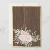 Invitation Bordure d'or fleuri rose Baby shower de bois rusti (Dos)