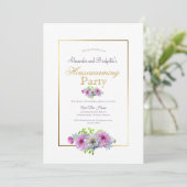 Invitation Bordure d'or floral rose de la Fête de réchauffeme (Debout devant)