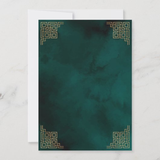 Invitation Bordure d'or géométrique Vert Mariage musulman isl (Dos)