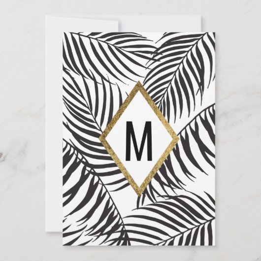 Invitation Bordure d'or Mariage moderne Black Palm Tree Frond (Dos)