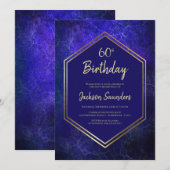 Invitation Bordure d'or Marine Bleu Géométrique 60e anniversa (Devant / Derrière)