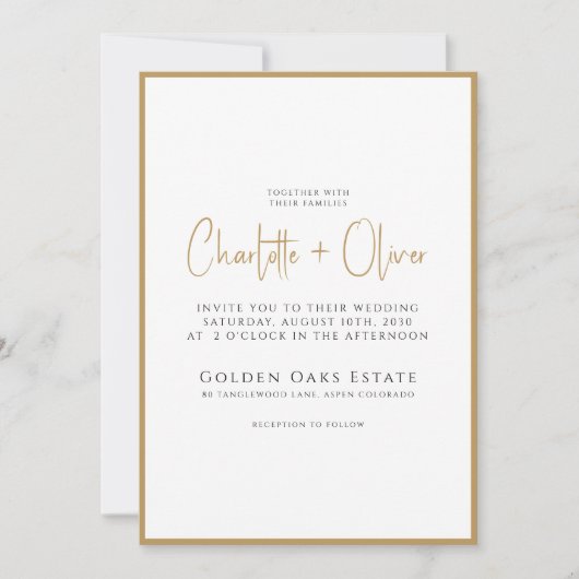 Invitation Bordure d'or minimaliste simple et moderne (Devant)