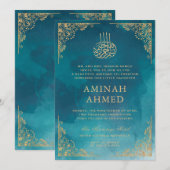 Invitation Bordure d'or Ornate vert islamique Aqiqa Aqeeqa Ba (Devant / Derrière)
