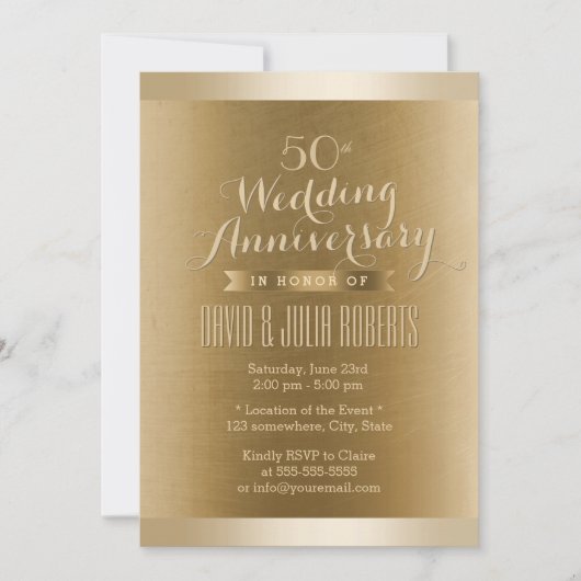 Invitation Bordure dorée Texture bronze Mariage Anniversaire (Devant)