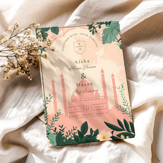 Invitation Bordure Elégant Floral Mariage islamique