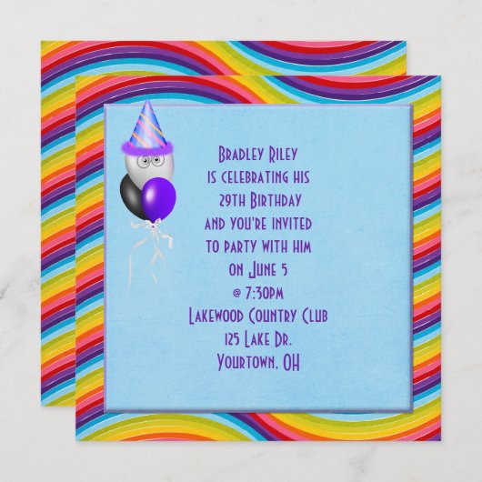 Invitation Bordure en arc-en-ciel (Devant / Derrière)