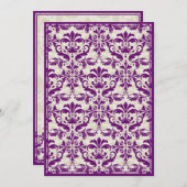 Invitation Bordure en damas à double cadre (prune et beige) (Devant / Derrière)