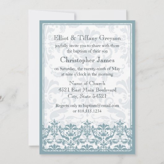 Invitation Bordure en damas avec cadre double (bleu) (Dos)