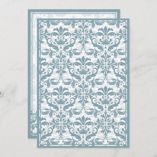 Invitation Bordure en damas avec cadre double (bleu) (Devant / Derrière)